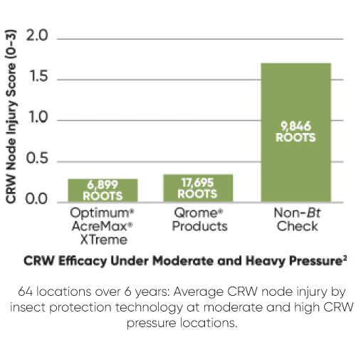 Average CRW node injury by insect protection technology at moderate and high CRW pressure locations